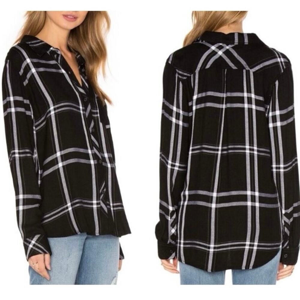 Rails Hunter Plaid Button Down Shirt Small Black White Lightweight Flannel Indie